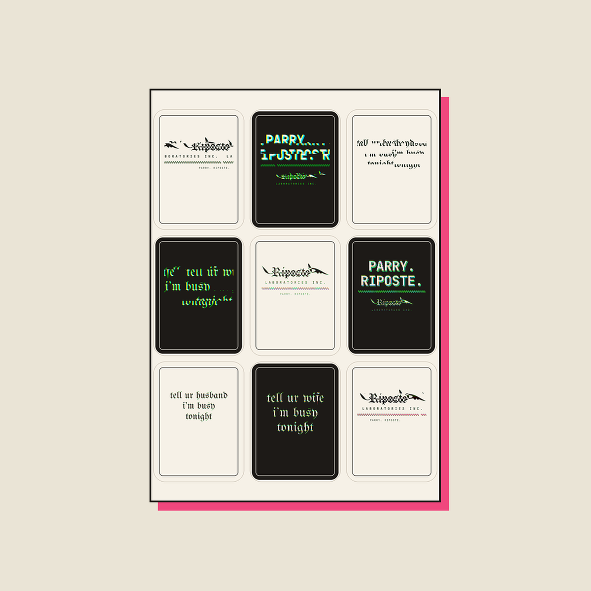 Riposte · Glitch Sticker Sheet, a5 · 9 stickers
