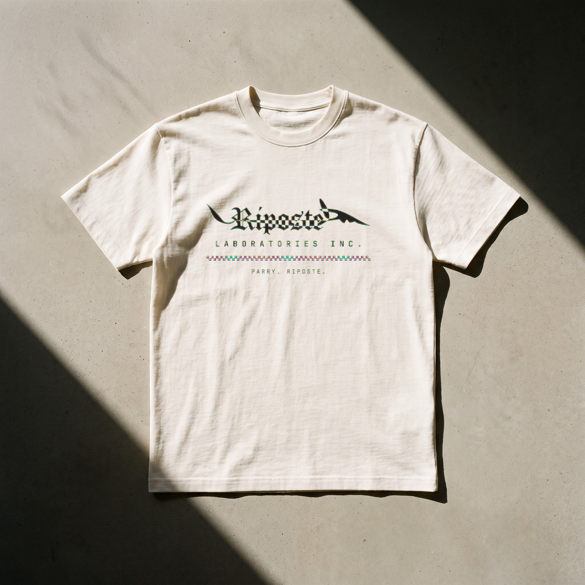 Riposte Wordmark · Glitch Tee, bone